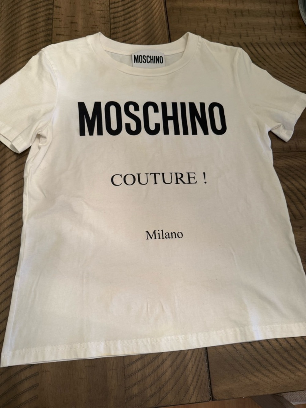 Moschino White Graphic Logo Tee with Black Print
